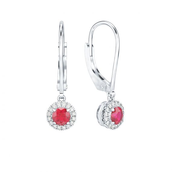 Boucles d'oreilles Halo Grace en Argent Rubis et Diamant 1