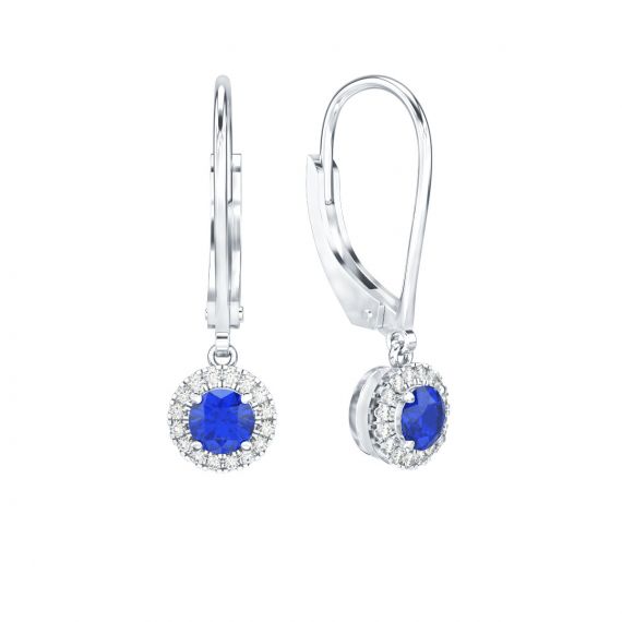 Boucles d'oreilles Halo Grace en Argent Saphir et Diamant 1