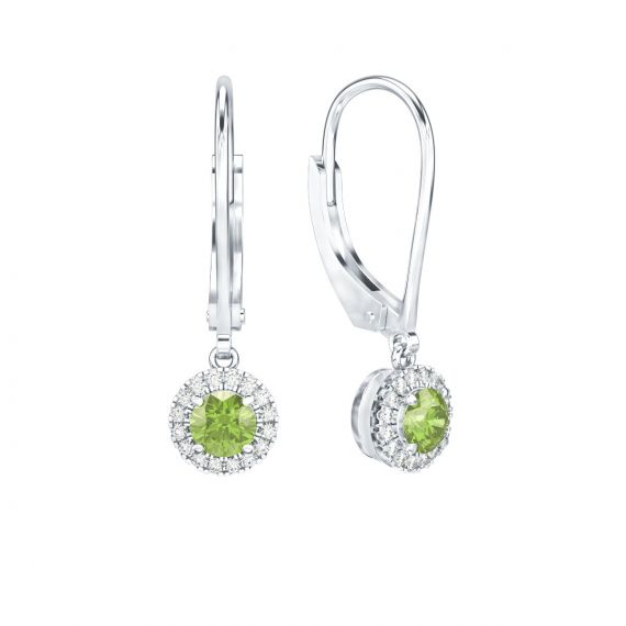 Boucles d'oreilles Halo Grace en Or Blanc 18 cts Peridot et Diamant 1