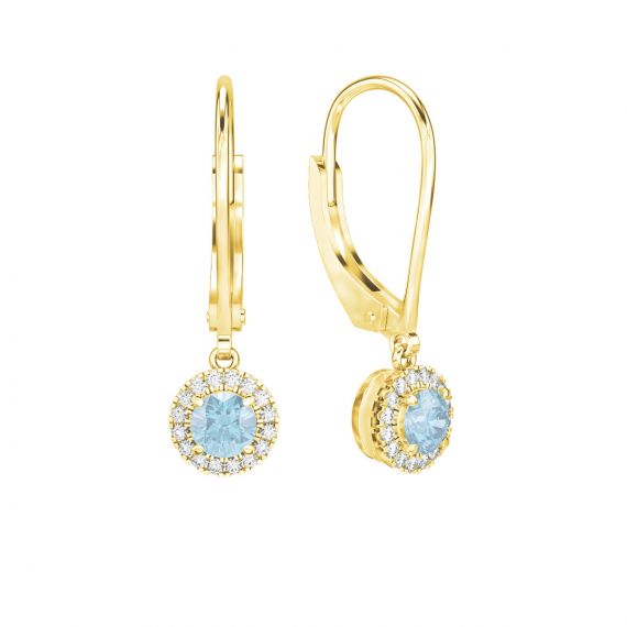 Boucles d'oreilles Halo Grace en Or Jaune 18 cts Aigue Marine et Diamant 1