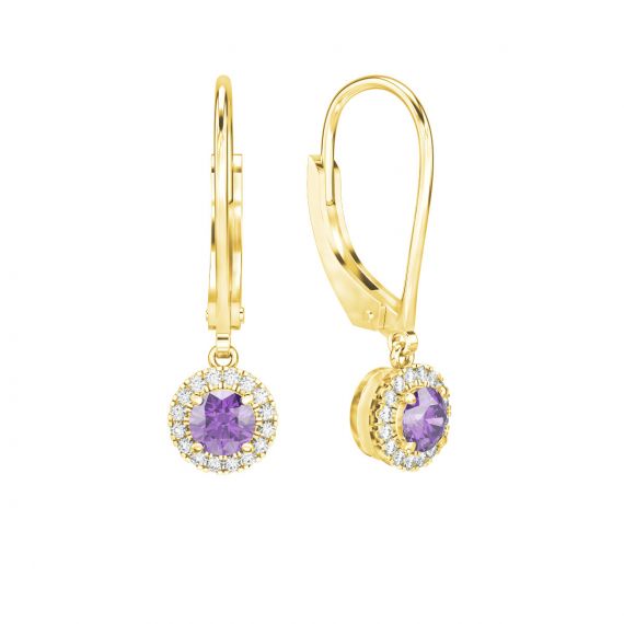 Boucles d'oreilles Halo Grace en Or Jaune 18 cts Améthyste et Diamant 1