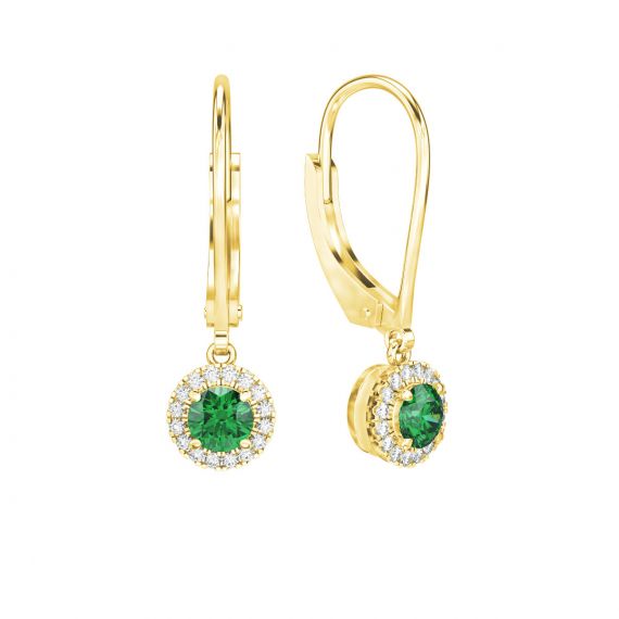 Boucles d'oreilles Halo Grace en Or Jaune 18 cts Emeraude et Diamant 1