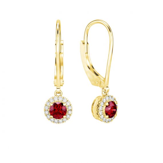 Boucles d'oreilles Halo Grace en Or Jaune 18 cts Grenat et Diamant 1