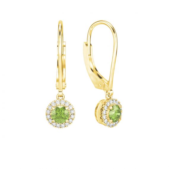 Boucles d'oreilles Halo Grace en Or Jaune 18 cts Peridot et Diamant 1