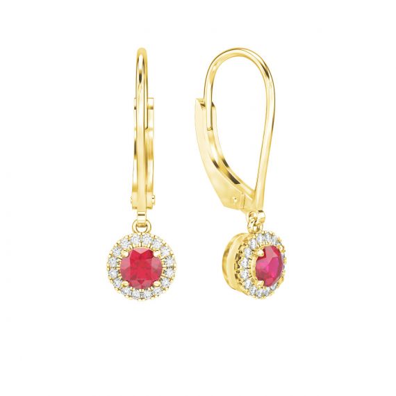 Boucles d'oreilles Halo Grace en Or Jaune 18 cts Rubis et Diamant 1