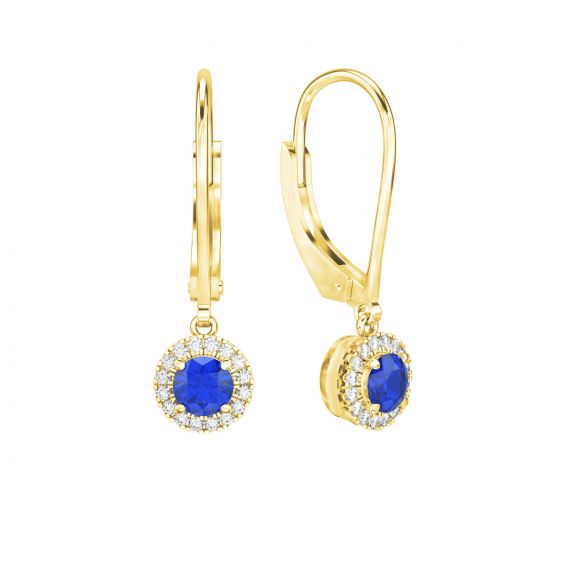 Boucles d'oreilles Halo Grace en Or Jaune 18 cts Saphir et Diamant 1