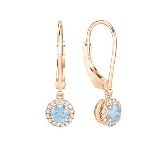 Boucles d'oreilles Halo Grace en Or Rose 18 cts Aigue Marine et Diamant 1