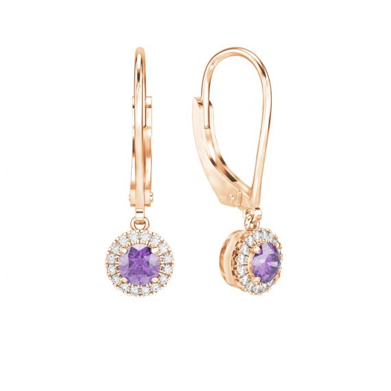 Boucles d'oreilles Halo Grace en Or Rose 18 cts Améthyste et Diamant 1