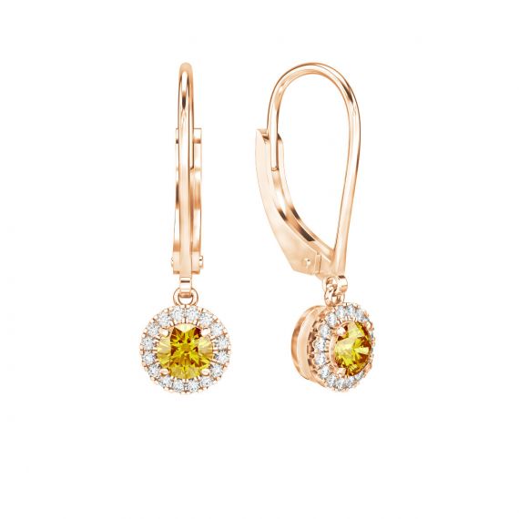 Boucles d'oreilles Halo Grace en Or Rose 18 cts Citrine et Diamant 1