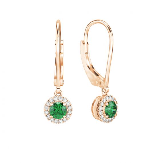 Boucles d'oreilles Halo Grace en Or Rose 18 cts Emeraude et Diamant 1