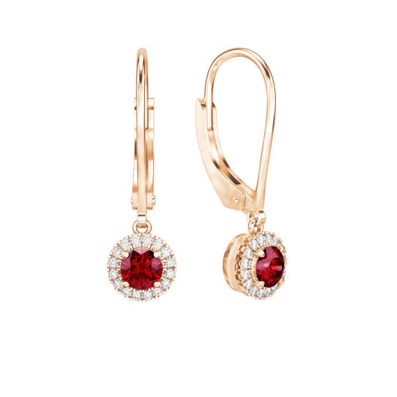 Boucles d'oreilles Halo Grace en Or Rose 18 cts Grenat et Diamant 1