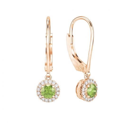 Boucles d'oreilles Halo Grace en Or Rose 18 cts Peridot et Diamant 1