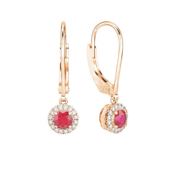 Boucles d'oreilles Halo Grace en Or Rose 18 cts Rubis et Diamant 1