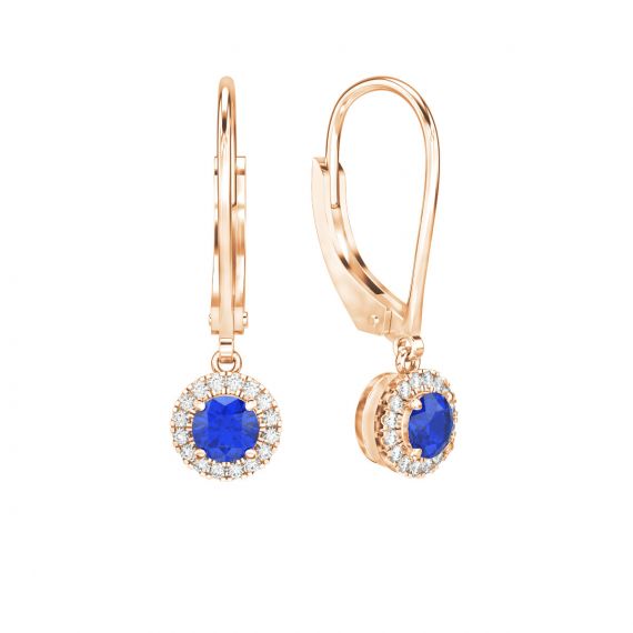 Boucles d'oreilles Halo Grace en Or Rose 18 cts Saphir et Diamant 1