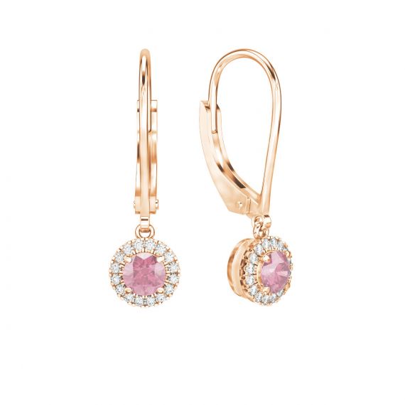 Boucles d'oreilles Halo Grace en Or Rose 18 cts Tourmaline et Diamant 1