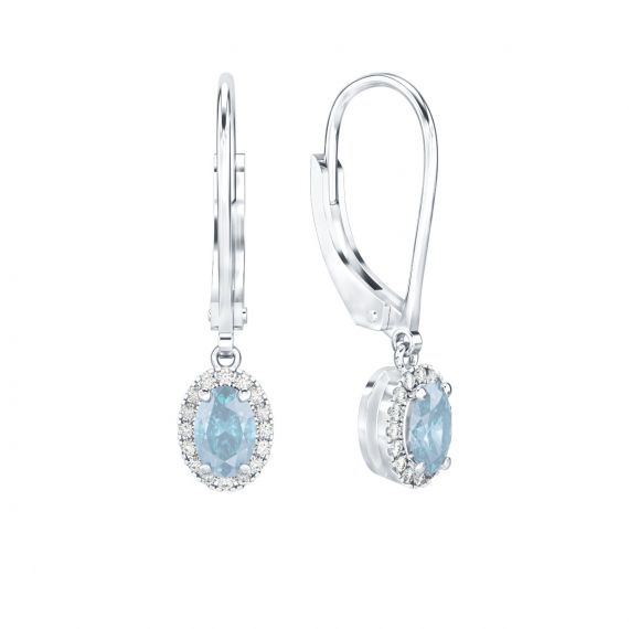 Boucles d'oreilles Halo Grace Ovale Ovale en Argent Aigue Marine et Diamant 1