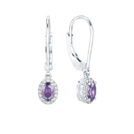 Boucles d'oreilles Halo Grace Ovale Ovale en Argent Améthyste et Diamant 1