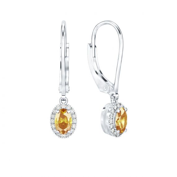 Boucles d'oreilles Halo Grace Ovale Ovale en Argent Citrine et Diamants 1