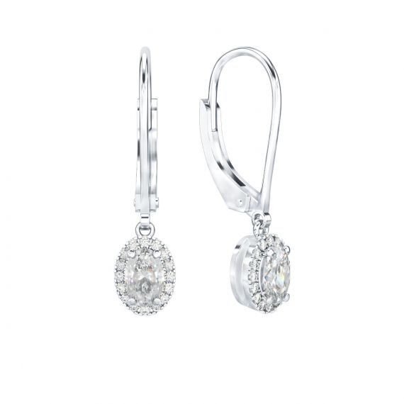 Boucles d'oreilles Halo Grace Ovale Ovale en Argent Diamant 1