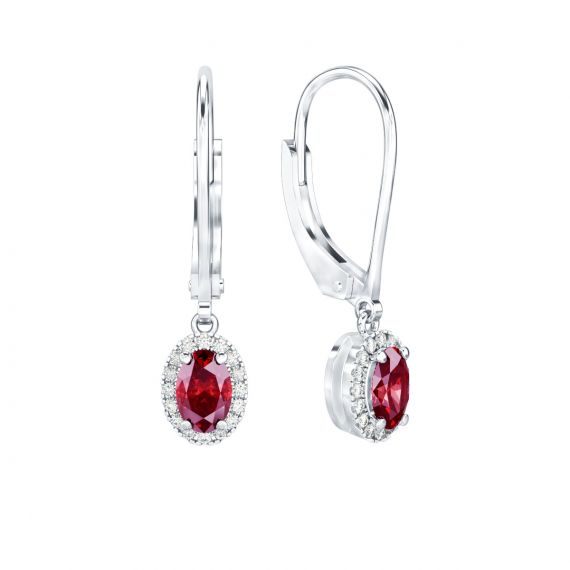 Boucles d'oreilles Halo Grace Ovale Ovale en Argent Grenat et Diamant 1