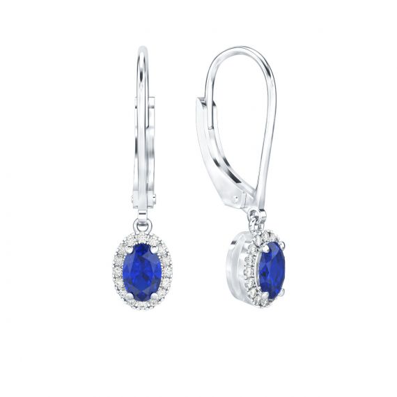 Boucles d'oreilles Halo Grace Ovale Ovale en Argent Saphir et Diamant 1