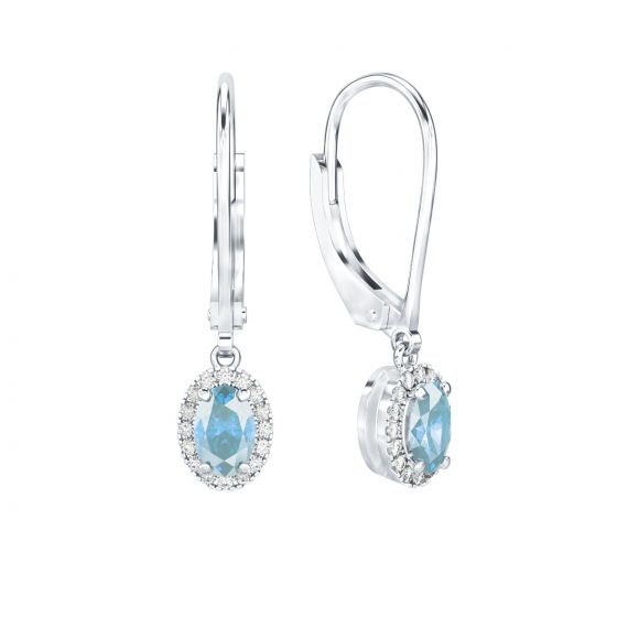 Boucles d'oreilles Halo Grace Ovale Ovale en Argent Topaze et Diamant 1