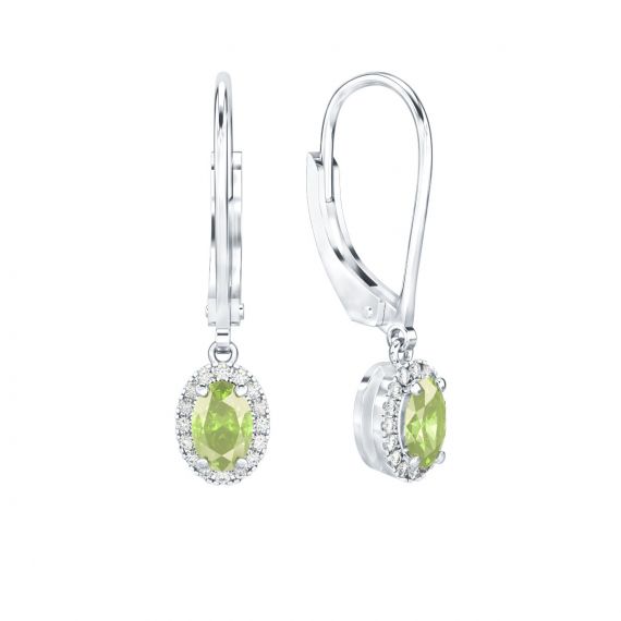 Boucles d'oreilles Halo Grace Ovale Ovale en Or Blanc 18 cts Peridot et Diamant 1