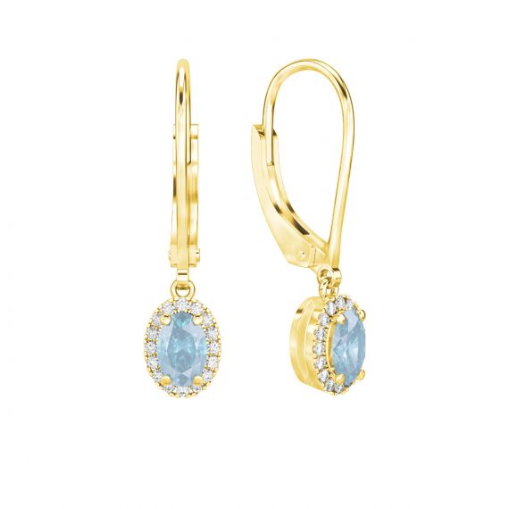 Boucles d'oreilles Halo Grace Ovale Ovale en Or Jaune 18 cts Aigue Marine et Diamant 1