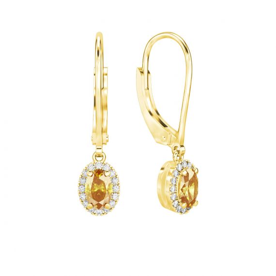 Boucles d'oreilles Halo Grace Ovale Ovale en Or Jaune 18 cts Citrine et Diamant 1