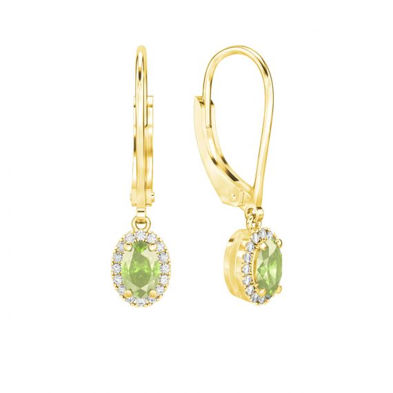 Boucles d'oreilles Halo Grace Ovale Ovale en Or Jaune 18 cts Peridot et Diamant 1