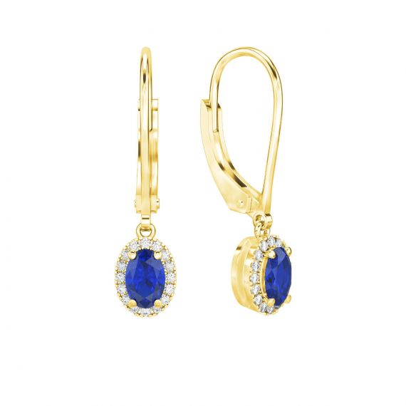 Boucles d'oreilles Halo Grace Ovale Ovale en Or Jaune 18 cts Saphir et Diamant 1