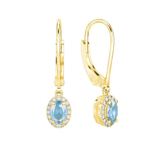 Boucles d'oreilles Halo Grace Ovale Ovale en Or Jaune 18 cts Topaze et Diamant 1