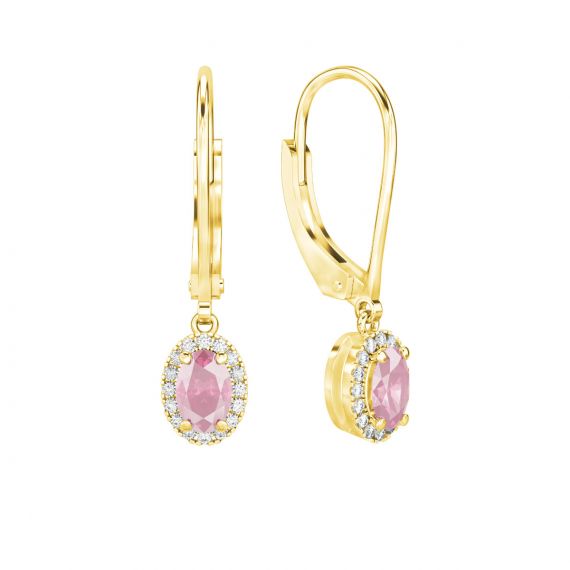 Boucles d'oreilles Halo Grace Ovale Ovale en Or Jaune 18 cts Tourmaline et Diamant 1