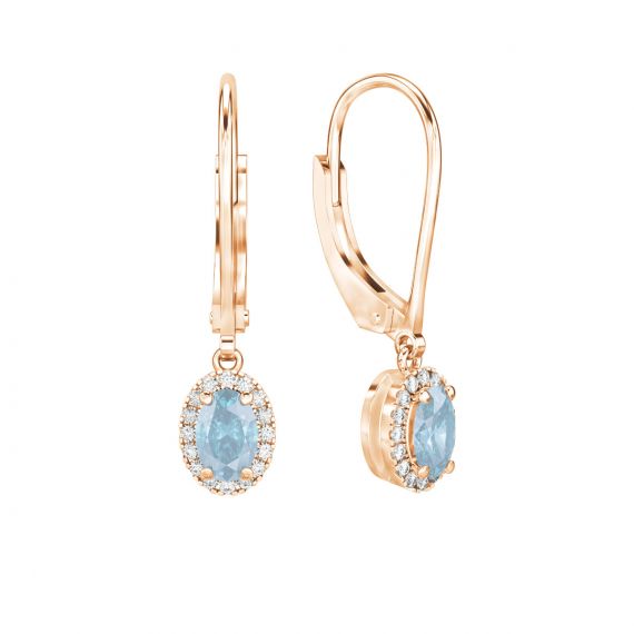 Boucles d'oreilles Halo Grace Ovale Ovale en Or Rose 18 cts Aigue Marine et Diamant 1