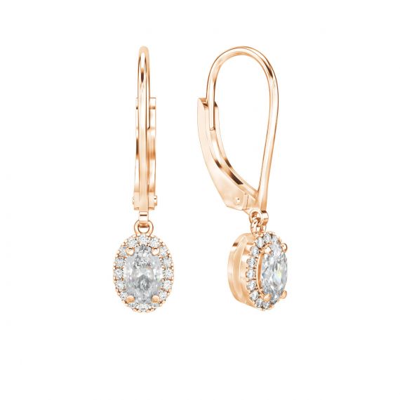 Boucles d'oreilles Halo Grace Ovale Ovale en Or Rose 18 cts Diamant 1