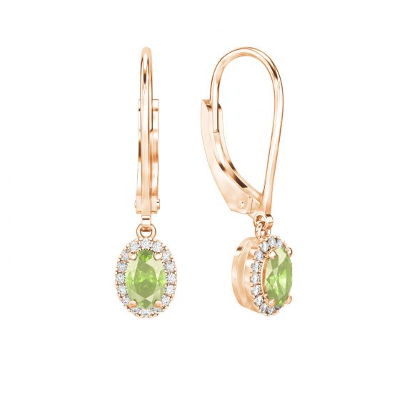 Boucles d'oreilles Halo Grace Ovale Ovale en Or Rose 18 cts Peridot et Diamant 1