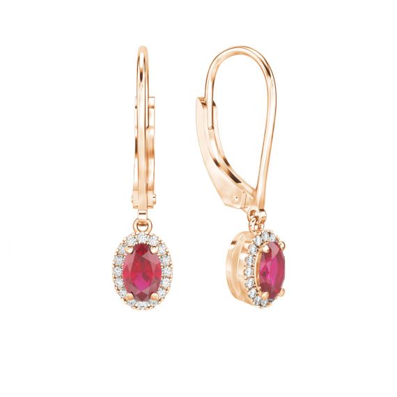 Boucles d'oreilles Halo Grace Ovale Ovale en Or Rose 18 cts Rubis et Diamant 1