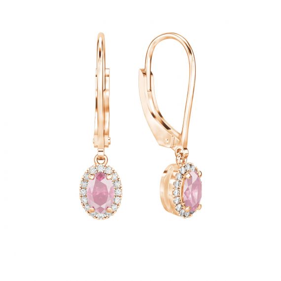 Boucles d'oreilles Halo Grace Ovale Ovale en Or Rose 18 cts Tourmaline et Diamant 1