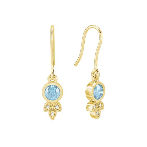 Boucles d'oreilles Tiana en Or Jaune 18 cts Aigue Marine et Diamant 1