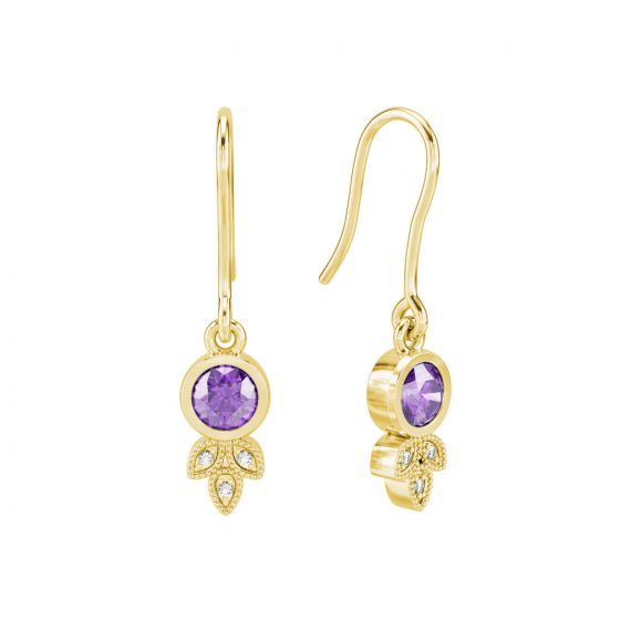 Boucles d'oreilles Tiana en Or Jaune 18 cts Améthyste et Diamant 1