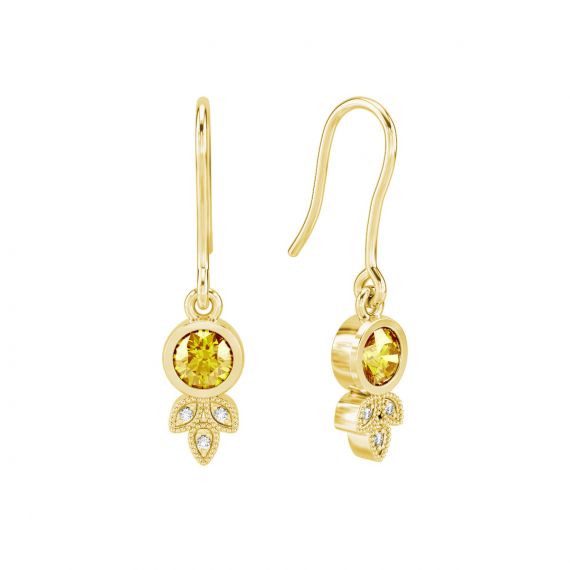 Boucles d'oreilles Tiana en Or Jaune 18 cts Citrine et Diamant 1