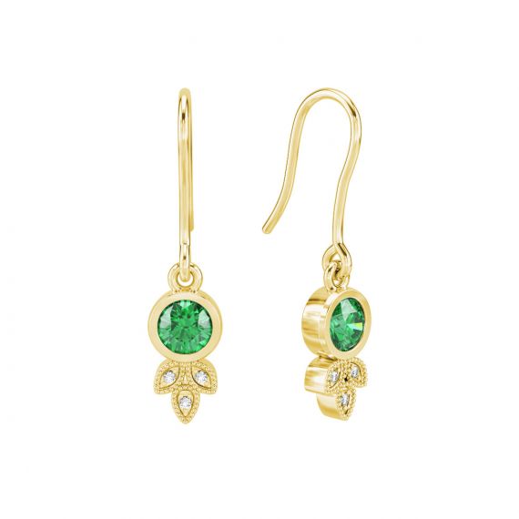 Boucles d'oreilles Tiana en Or Jaune 18 cts Emeraude et Diamant 1