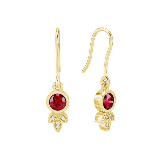 Boucles d'oreilles Tiana en Or Jaune 18 cts Grenat et Diamant 1