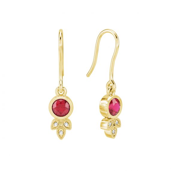 Boucles d'oreilles Tiana en Or Jaune 18 cts Rubis et Diamant 1