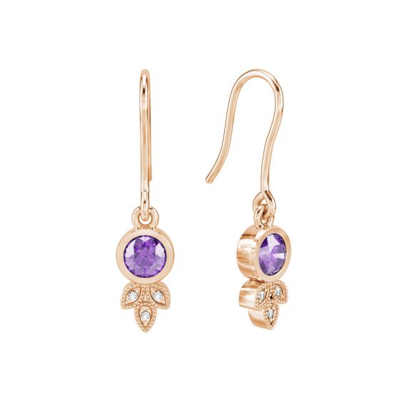 Boucles d'oreilles Tiana en Or Rose 18 cts Améthyste et Diamant 1