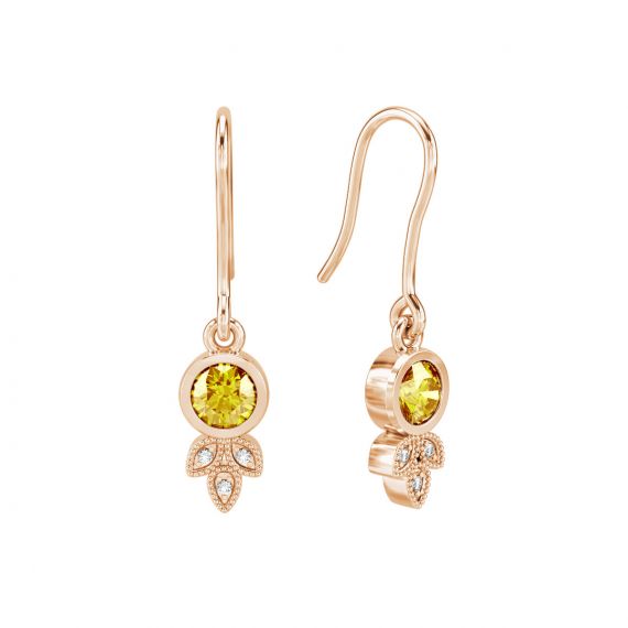 Boucles d'oreilles Tiana en Or Rose 18 cts Citrine et Diamant 1