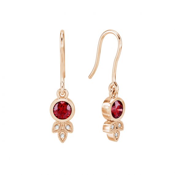 Boucles d'oreilles Tiana en Or Rose 18 cts Grenat et Diamant 1