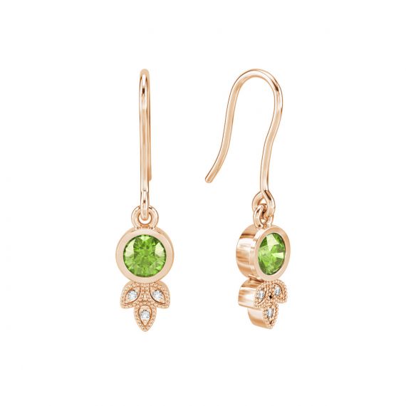 Boucles d'oreilles Tiana en Or Rose 18 cts Peridot et Diamant 1