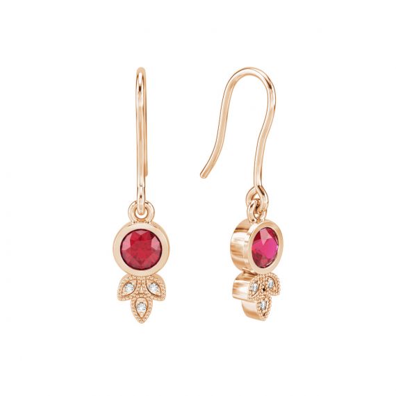 Boucles d'oreilles Tiana en Or Rose 18 cts Rubis et Diamant 1