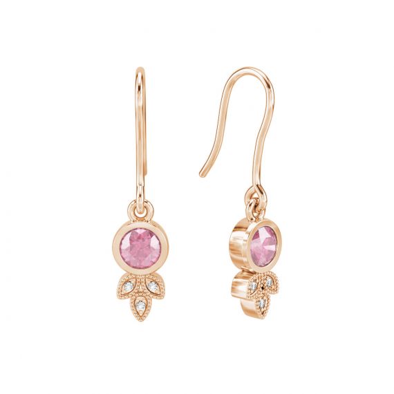 Boucles d'oreilles Tiana en Or Rose 18 cts Tourmaline et Diamant 1